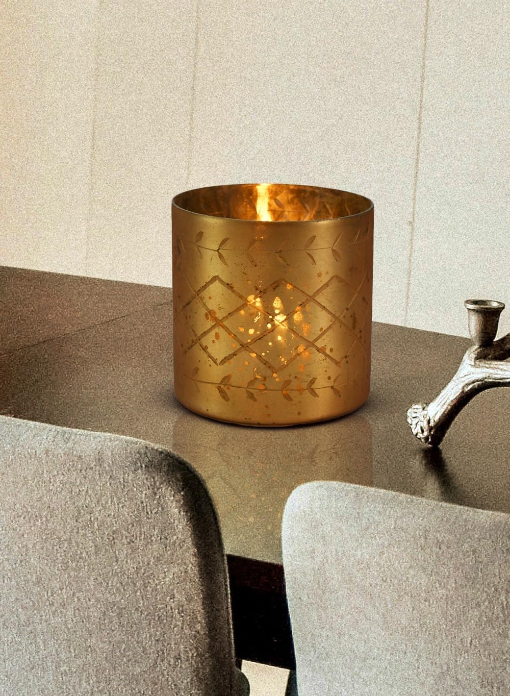 Serene Spaces Living Gold Cylinder Vase, Vintage-Style Handmade Mercury Glass Finish for Weddings, Parties, Events, Small, Set of 12
