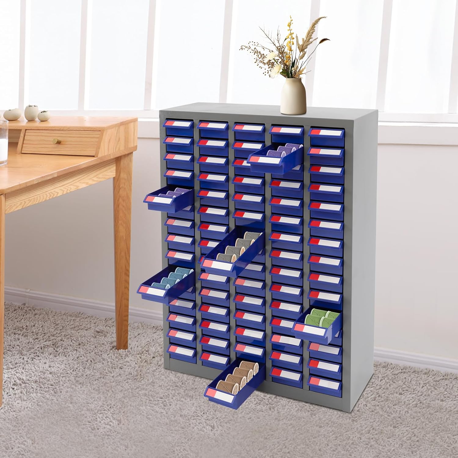 75 Drawers Parts Cabinet Bolt and Nut Tool Storage Cabinet Part Organization Shelves with Practical Tags & Dust Sheets for Tool Hardware Storage, 25.6' W x 8.7' D x 34' H