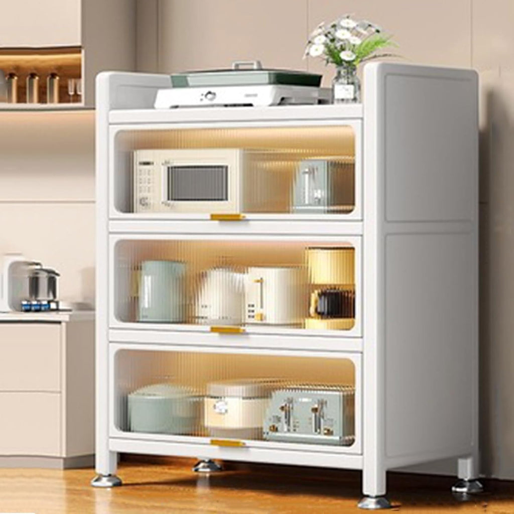 ,Freestanding Baker's Rack with Flip Door,Microwave Stand,Modern Sideboard,for, Living Room, Office,Metal Storage Rack,White-80x42x144cm