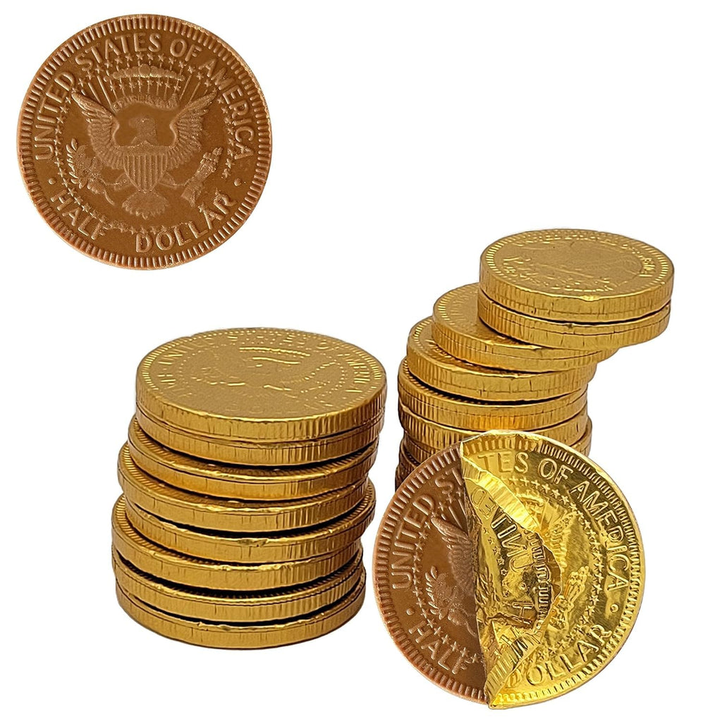 Milk Chocolate Coins, 1000-Pack Gold Half Dollar Coins, Made with Premium Belgian Chocolate, Nut Free, Non-GMO, Kosher Dairy