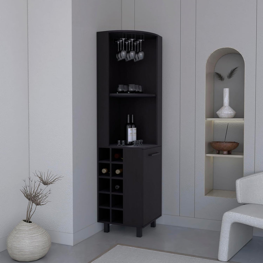 71' Freestanding Storage Cabinet, Kitchen Storage Bakers Rack with Wine Cubbies, Utility Food Cupboard with Stemware Racks for Dining, Black