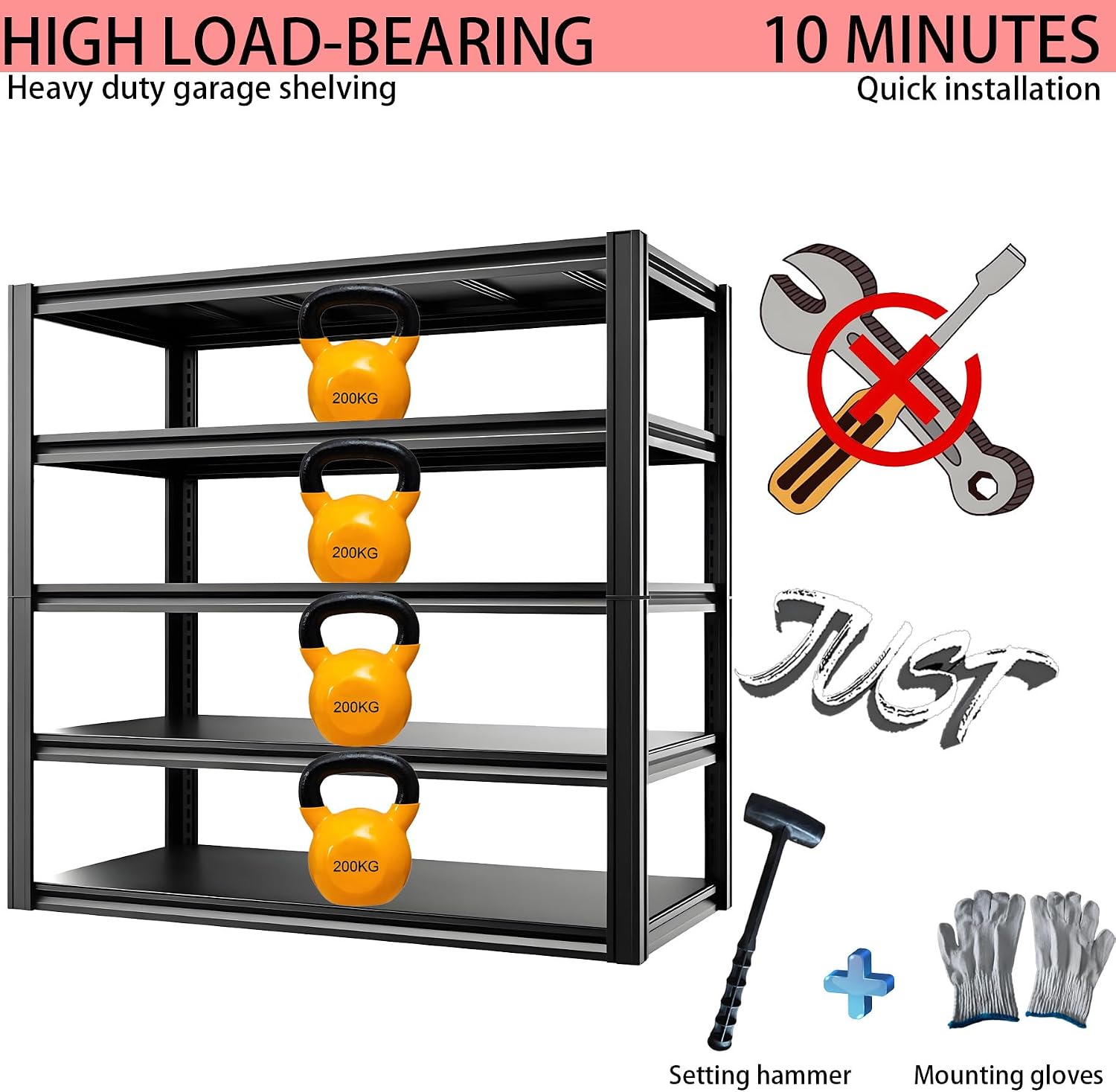 Industrial Storage Rack,Heavy-Duty Steel Shelving Unit 5-Tier,Multi-Purpose Garage Organization System Black 83' H x 54.5' W x 23' D