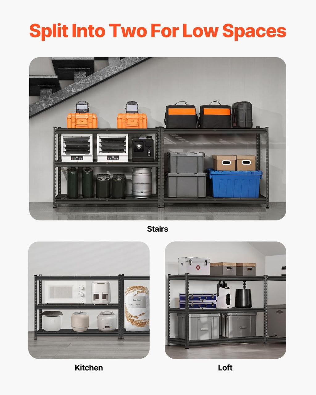VEVOR Storage Shelves, 2500 lbs, 5 Tier Heavy Duty Garage Shelving, 18' D x 48' W x 72' H Adjustable Metal Shelves for Industrial Shelving Unit Utility Shelf, for Kitchen, Warehouse, Basement, Black