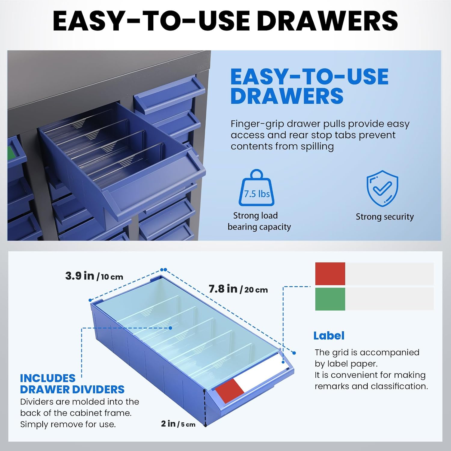 ABS 75 Drawer Parts Cabinet, Stainless Steel Nut and Bolt Organizer Storage, 26' X 9' X 35' Bolt Bin, with 375 Divider, Nut and Bolt Storage for Shops, Toys, Parts, Screws (75 Grids)