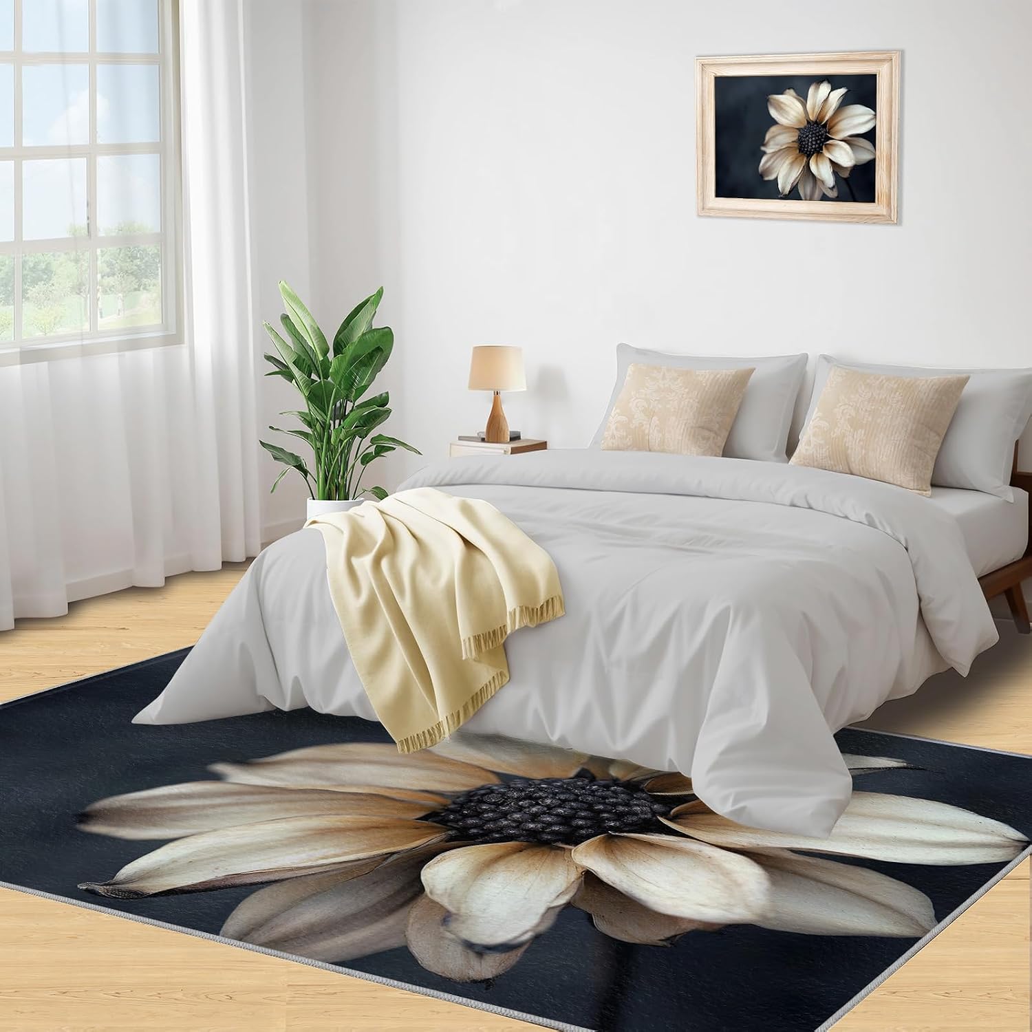 Floral Rug Large - 6x8 Rug, Dahlia Washable Rugs for Living Room, Modern Carpet, Minimalist Non-Slip Area Rugs for Bedroom, Light Luxury Carpet, Floral Home Decor