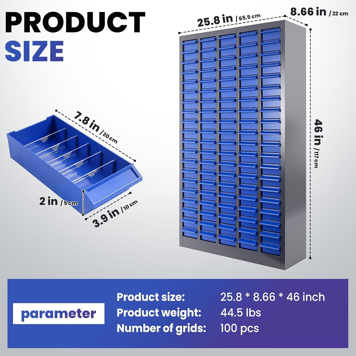 100 Drawers Nuts and Bolts Organizer, Metal Bolt Bins with Drawer Dividers, Parts Cabinet for Bolt Storage, Nut and Bolt Organizer for Tool Shop