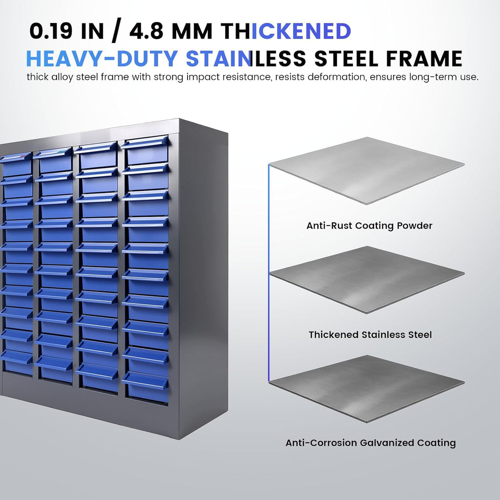 40-Drawer Storage Cabinet for Garage, Metal Organizer for Nuts and Bolts, ABS Dividers with Alloy Steel Frame, Workshop, Office, Home & Classroom Storage (40 Drawers)