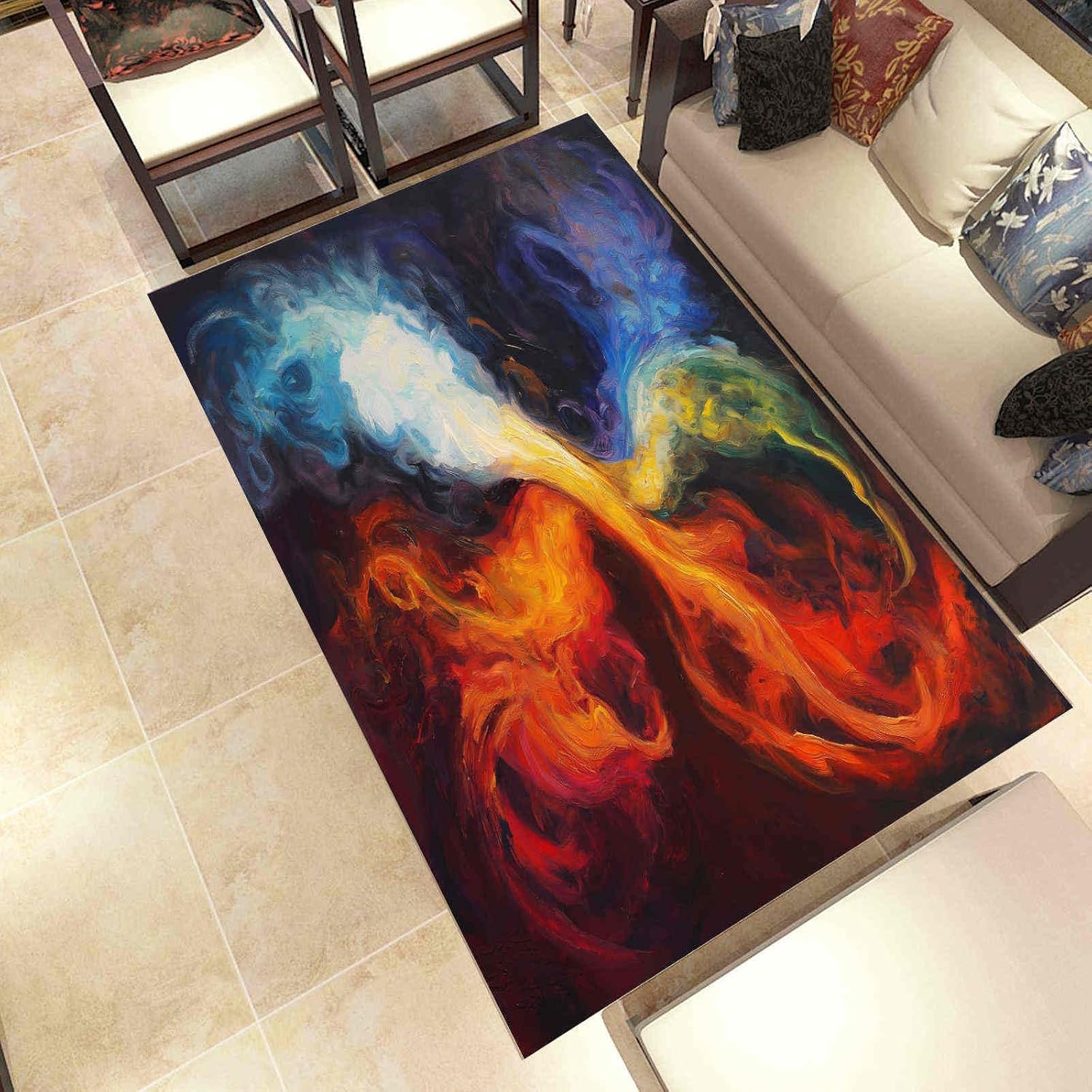 Abstract Piano Washable Area Carpet 5x6ft Musical Instrument Guitar Living Room Rugs Non-Slip Rugs Bedroom Rug Decorative Carpet, for Dining Room Dormitory Washable Rug