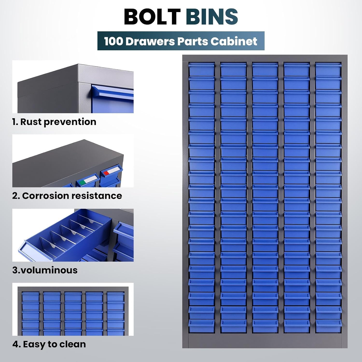 100 Drawers Nut and Bolt Organizer with Label, Opaque ABS Plastic Industrial Organizer with Labels, for Garage Workshop Craft Art Hobby
