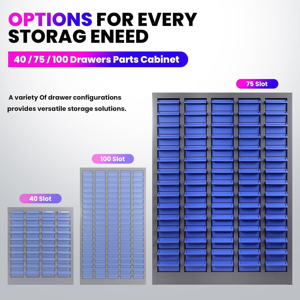 75 Drawers Nut and Bolt Organizer with Label, Opaque ABS Plastic Industrial Organizer with Labels, for Garage Workshop Craft Art Hobby