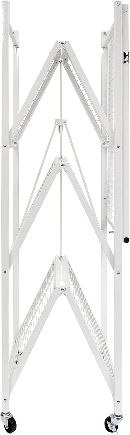 Origami 3-Pack R5 Storage Rack, 4-Tier Heavy-Duty Foldable Steel Shelf with Wheels, White