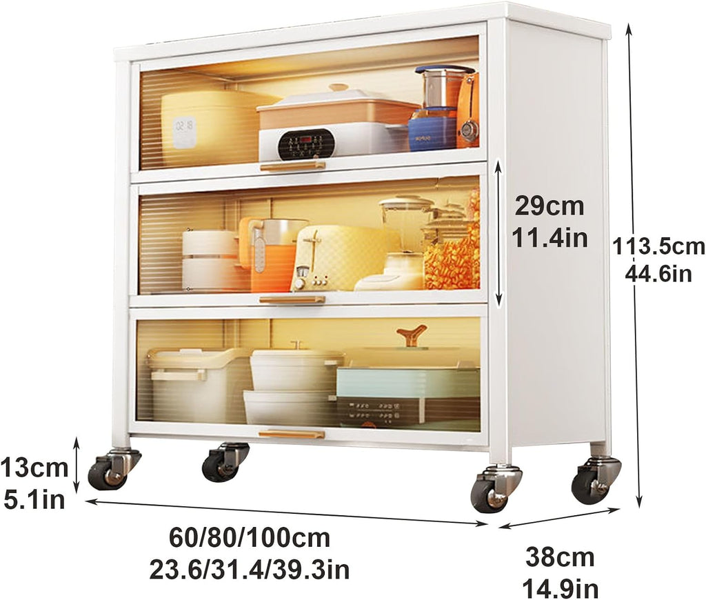 White Bakers Rack with Storage, 3-Tier Kitchen Cabinet, Microwave Stand with Flip Door, Coffee Bar Station for Home, Office, Pantry, Garage - 100cm/39in
