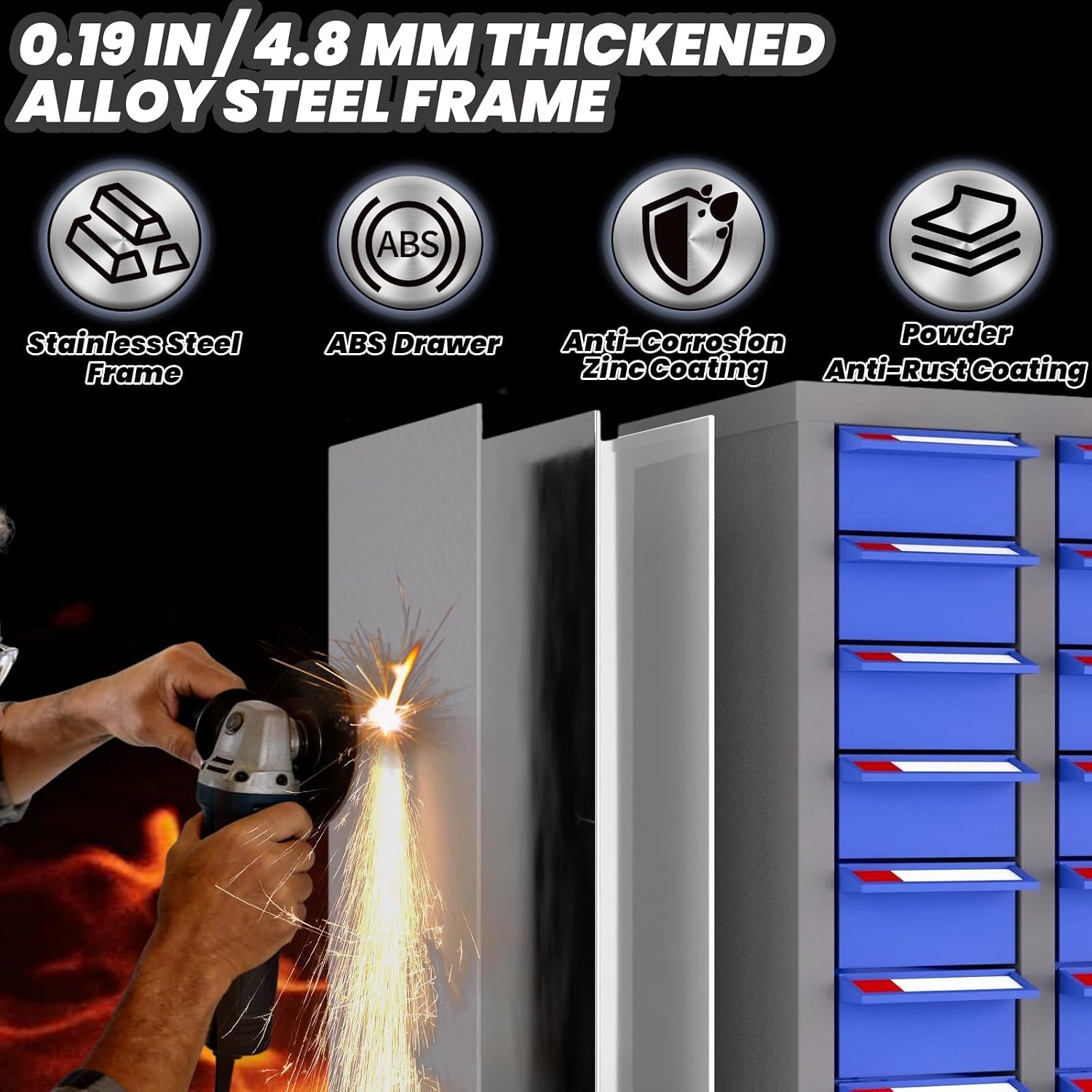 75 Drawers - Part Cabinet, Shelves & Label Stickers - Bolt and Nut Organizer Bolt Bin Cabinets, Durable Steel Tool Storage Cabinet for Garage/Workshop Small Parts/Hardware Organization
