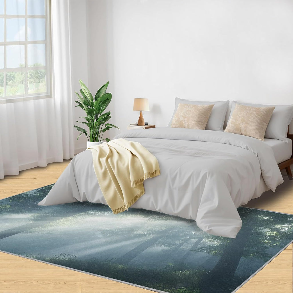 Forest Rug 6x8-6x8 Rug, Woodland Area Rugs for Bedroom, Landscape Rugs for Living Room, Nature Carpet, Washable Carpet, Forest Home Decor & Gifts