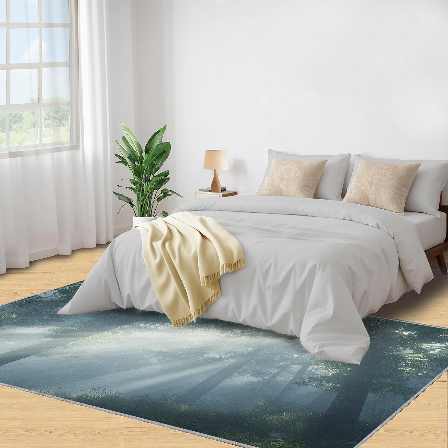 Forest Rug 6x8-6x8 Rug, Woodland Area Rugs for Bedroom, Landscape Rugs for Living Room, Nature Carpet, Washable Carpet, Forest Home Decor & Gifts
