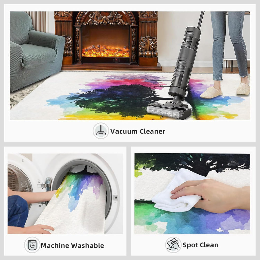 Rainbow Tree Rugs for Bedroom - 6x8 Rug, Watercolor Area Rugs for Living Room, Tree of Life Carpet, Aesthetic Washable Area Mat, Modern Carpet, Trees Home Decor & Gifts