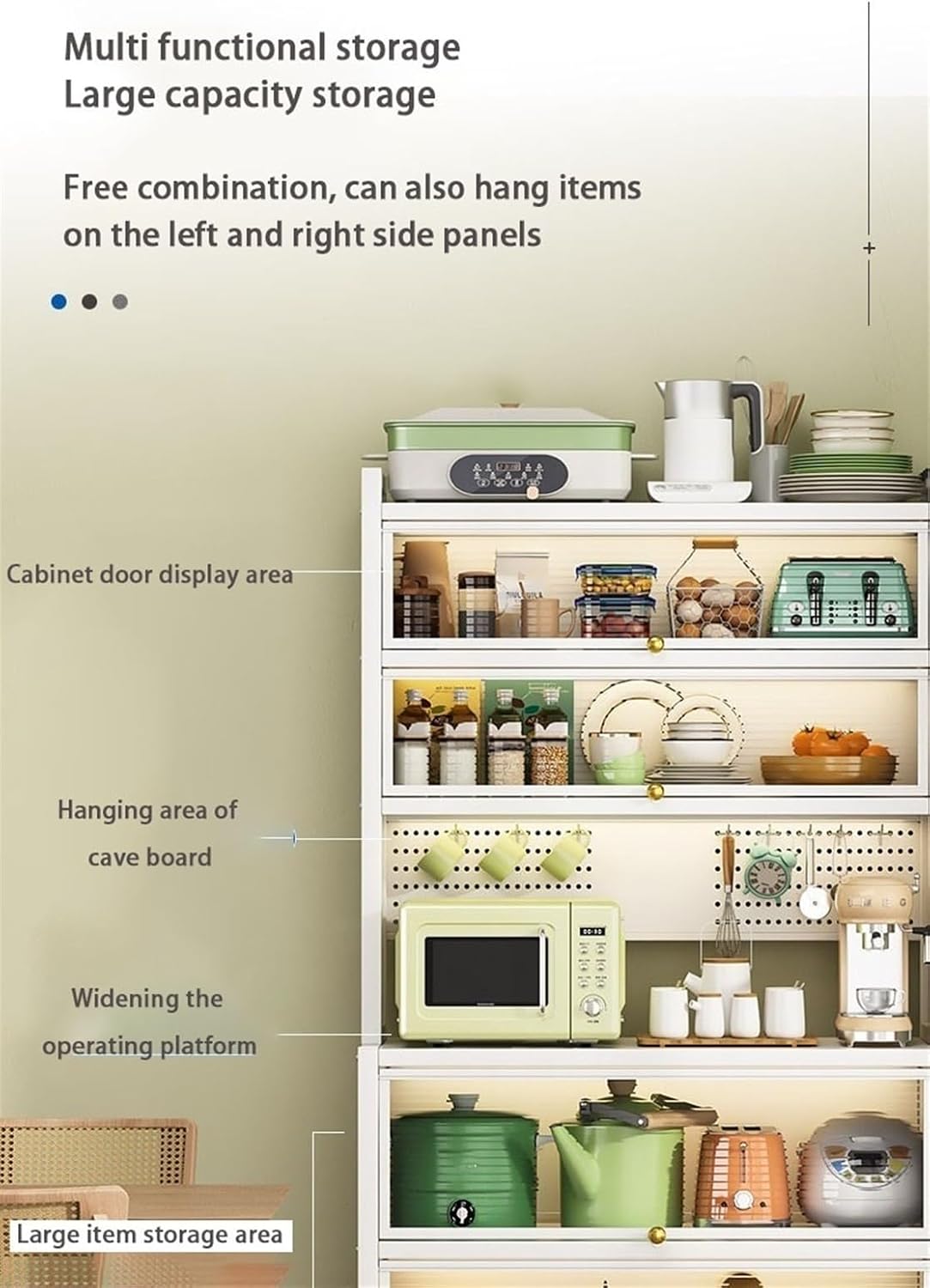 Free Standing Pantry Storage Cabinet, Bakers Rack Countertop, Coffee Bar Cabinet with Flap Door, Microwave Oven Shelf Cabinet, for Kitchen, Home, Office,Ideal for Living Room