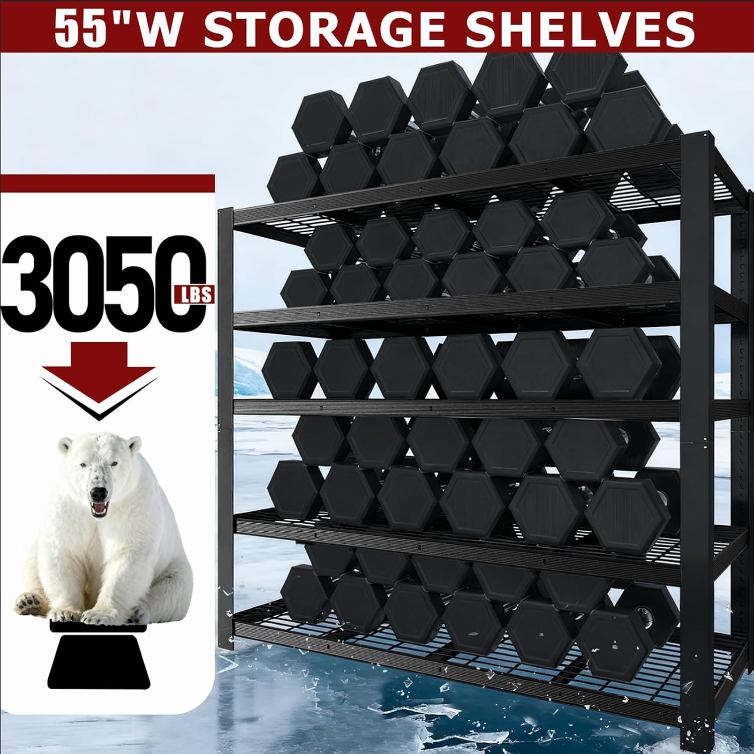 Heavy Duty Garage Shelving,5-Tier Storage Shelves(84' Hx24 Dx55 W),3050LBS Capacity Industrial Shelving Units and Storage,Adjustable Shelving Unit for Garage,Warehouse,Basement
