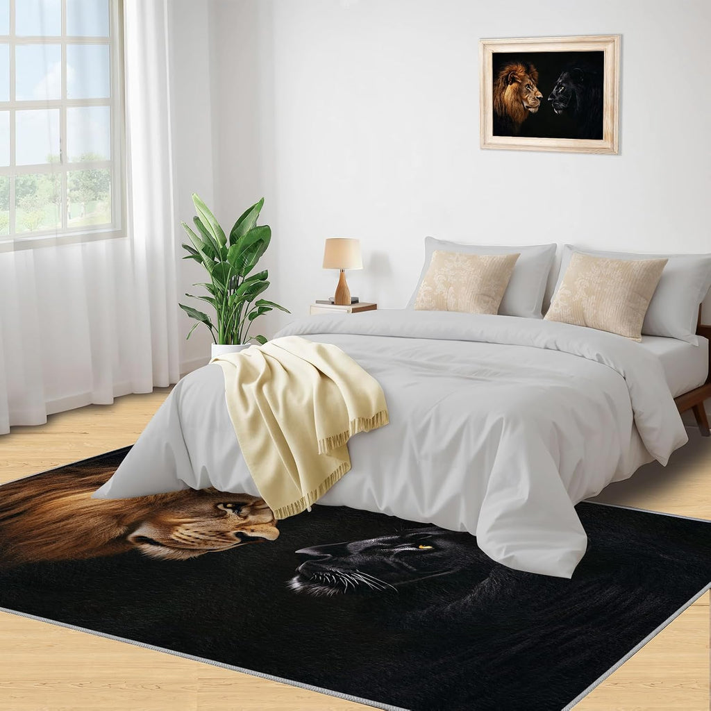 Animal Area Rug Large - 6x8 Rug, Lion Rugs for Living Room, Leopard Area Rugs for Bedroom, Wild Animal Washable Carpet, Lion Home Decor & Gifts