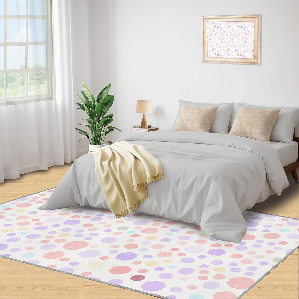 Cute Colorful Polka Area Rug, Dot Print Design Rugs for Living Room, Indoor Non-Slip Kids Rugs, Machine Washable Breathable Durable Carpet for Front Entrance Floor Decor,6 x 8ft