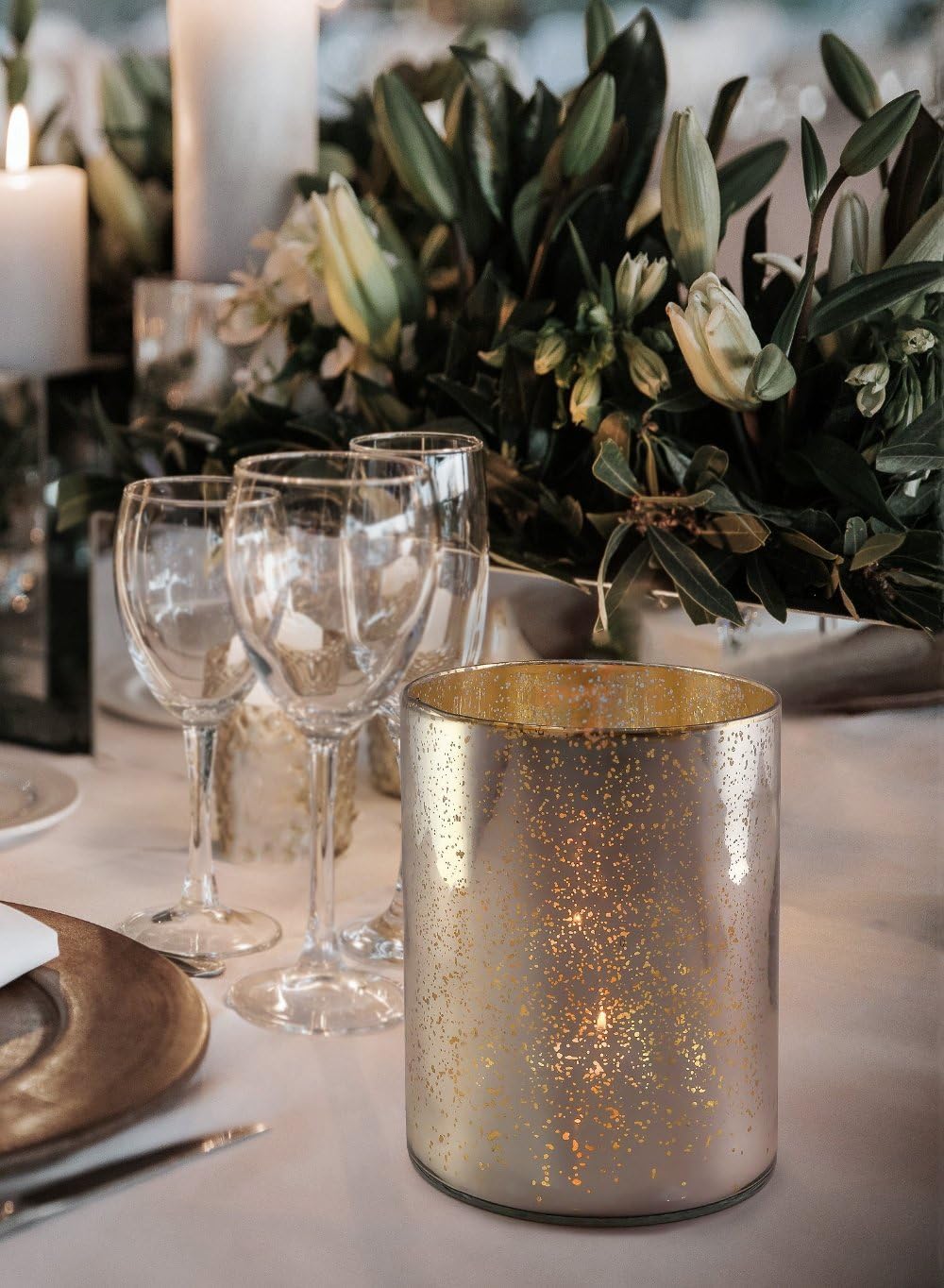 Serene Spaces Living Antique Silver Cylinder Vase, Vintage-Style Handmade Mercury Glass Finish for Weddings, Parties, Events, 7.5' Tall and 6' Diameter, Pack of 6