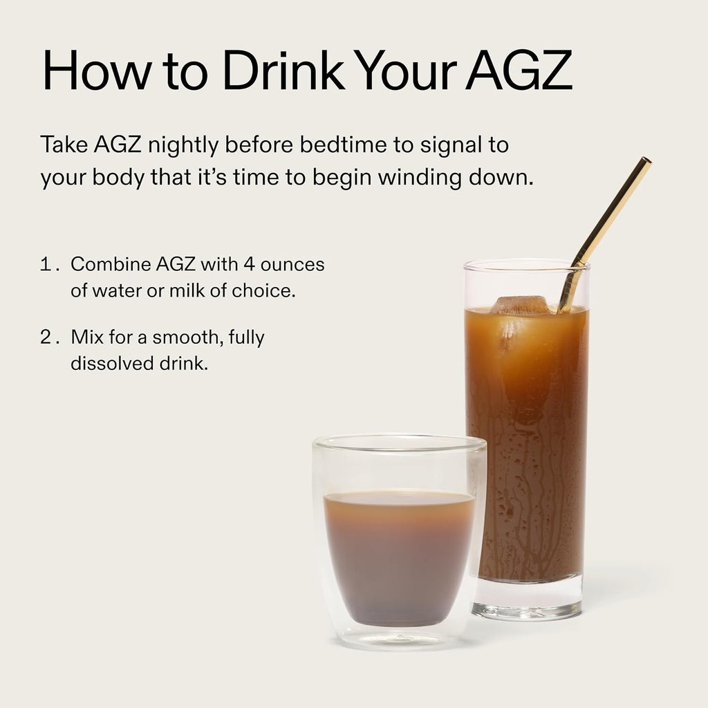 AG1 AGZ Sleep Drink – 30-Count Calming Sleep Aid Powder + Frother, Melatonin-Free Nighttime Blend with Magnesium, Ashwagandha, Saffron & Valerian – Herbal & Adaptogen Drink Mix (Chocolate Mint)