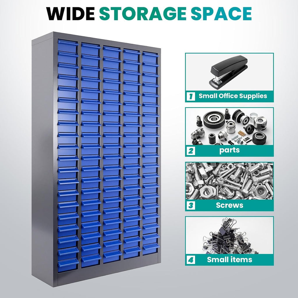 100-Drawer Nut and Bolt Organizer, Small Parts Organizer with Alloy Steel Frame & ABS Drawers, Bolt Bin for Garage, Teacher Toolboxes, Makeup & Workshop, Tool Hardware Storage (100-grid drawer)