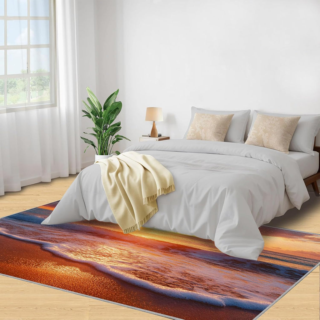 Beach Rug 6x8, Natural Scenery Rugs for Bedroom, Sunset Rugs for Living Room, Non Slip Area Rug, Housewarming Gifts & Indoor Floor Mats
