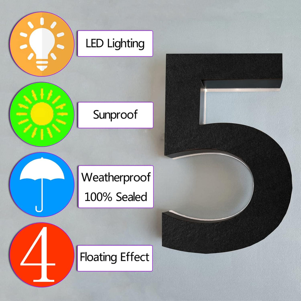 14' Modern Metal House Numbers Plaques With Lights, Backlit LED Door Number Plaques For Wall, Personalised Illuminated Door Plaques For Outside Home,8