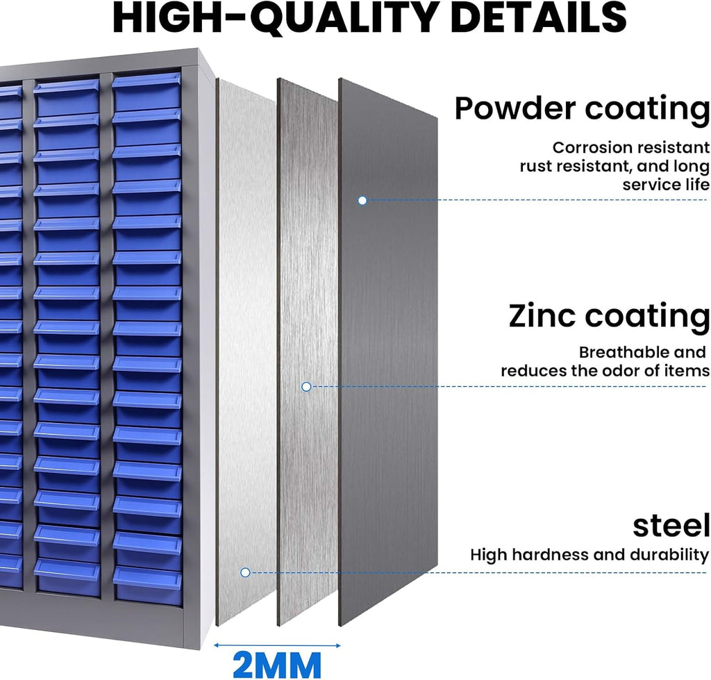 ABS 75 Drawer Parts Cabinet, Stainless Steel Nut and Bolt Organizer Storage, 26' X 9' X 35' Bolt Bin, with 375 Divider, Nut and Bolt Storage for Shops, Toys, Parts, Screws (75 Grids)