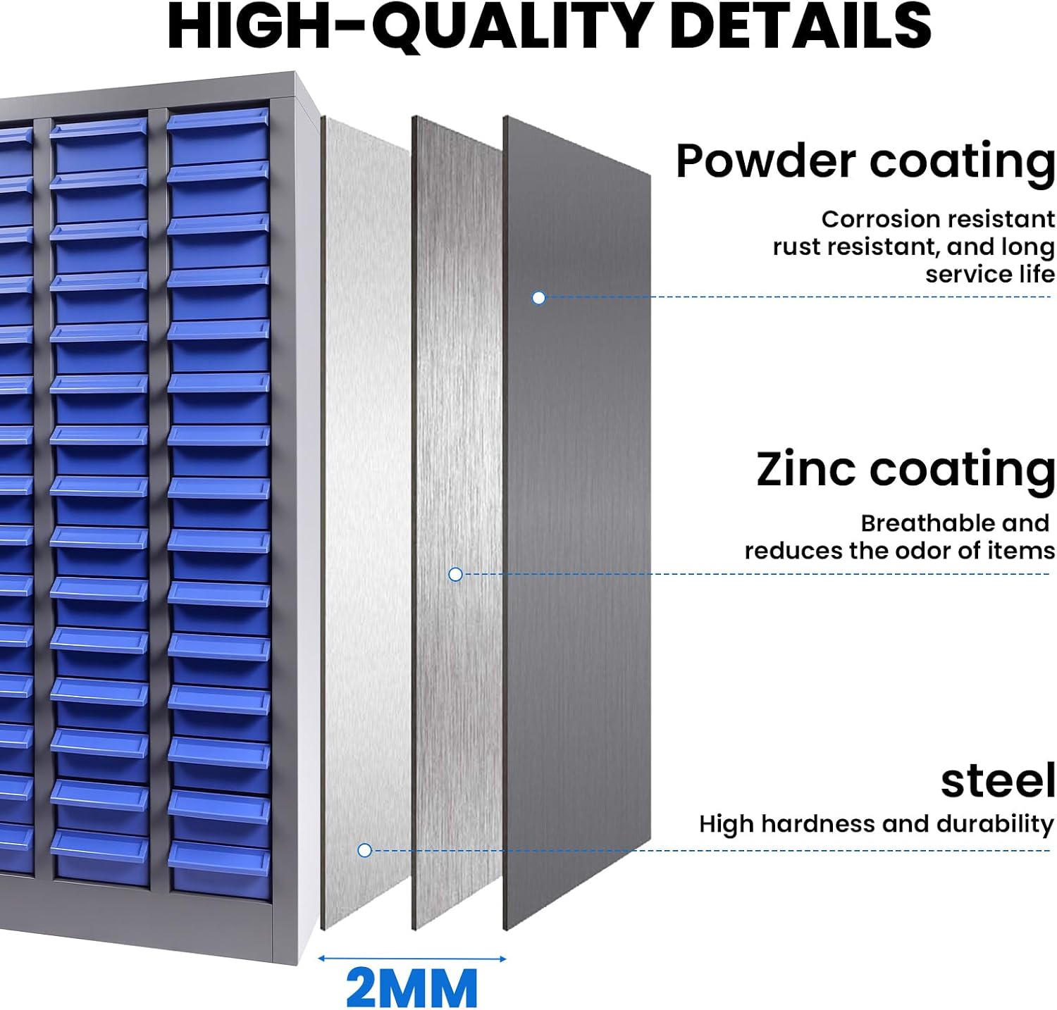 ABS 75 Drawer Parts Cabinet, Stainless Steel Nut and Bolt Organizer Storage, 26' X 9' X 35' Bolt Bin, with 375 Divider, Nut and Bolt Storage for Shops, Toys, Parts, Screws (75 Grids)