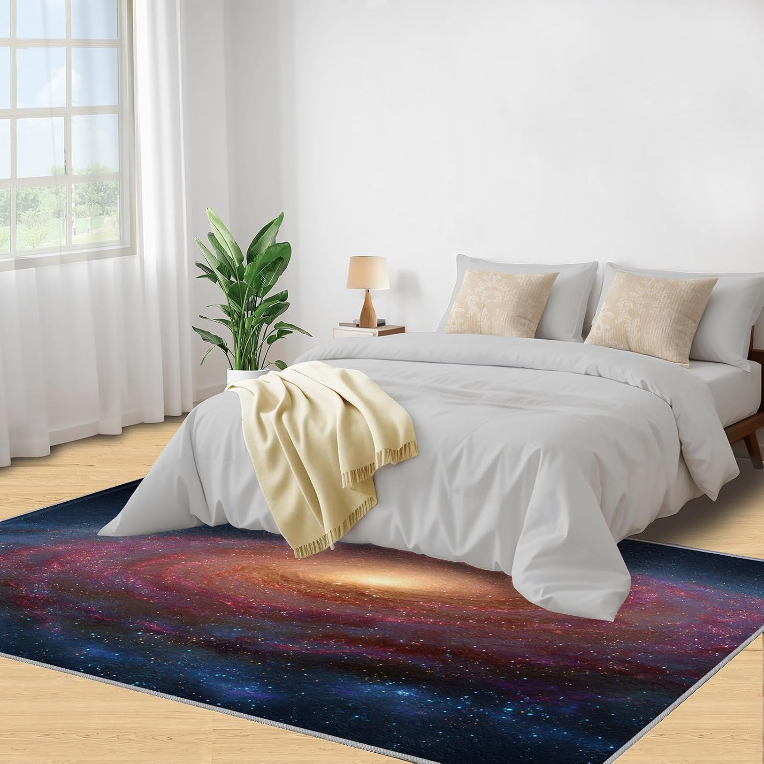 Galaxy Rugs for Bedroom, Milky Way Rug 6x8, Nebula Stars Dining Room Rugs Washable & Non Slip Large Carpet for Home Decor