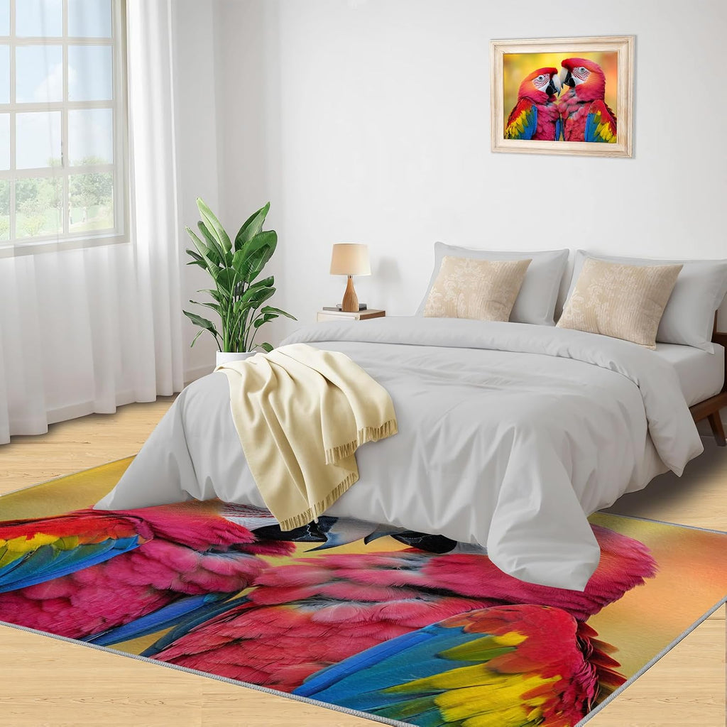 Colorful Parrots Rug - Large Rug 6x8 - Intimate Parrots Rugs for Living Room - Soft & Non Slip & Washable Rugs for Bedroom, Realistic Birds Carpets for Dining Room Lounge Girls Room