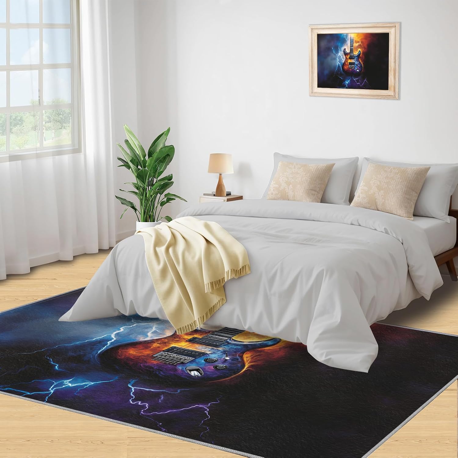 Guitar Rugs for Music Room - Music Rug, 6x8 Rug, Boys Musical Washable Rugs for Living Room Bedroom, Cool Lightning Area Rug, Rock and Roll Carpet - Home Decor, Electric Guitars Gifts for Men