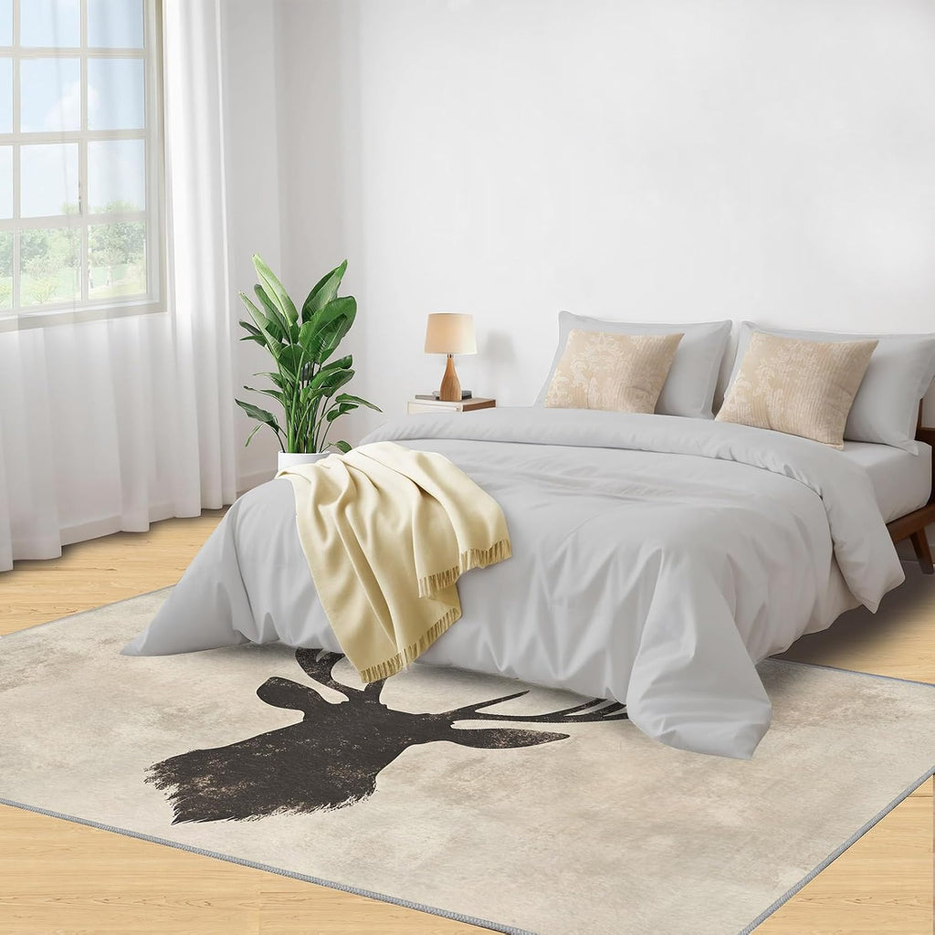 Washable Rugs Deer Rug & Home Decor, Animal Area Rug 6x9, Non Slip & Low Pile Carpet, Deer Rugs for Bedroom Living Room