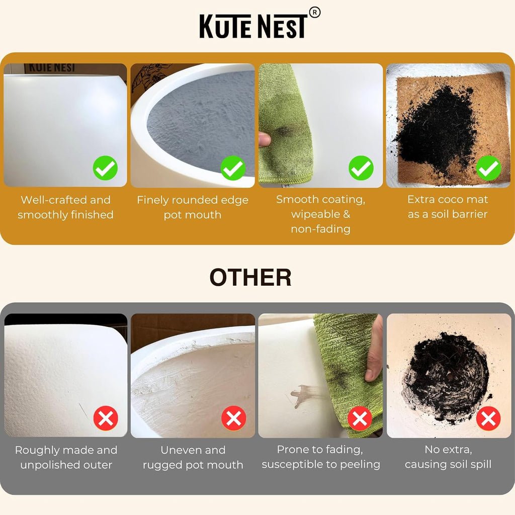 KUTE NEST 12.8' H x 16' D Premium Globo Fiberstone Round Planter for Outdoor & Indoor Plants, Chinese & Lunar New Year Home Decor Pot, House Plants, Included 2 Extra Coco Mats (Red, 10.7' Pot Opening)