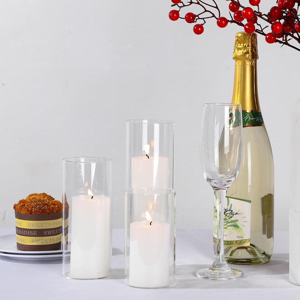 Shihanee 120 Pcs Pillar Candles and Glass Cylinder Vases Clear Cylinder Holders for Slim Pillar Candles Table Decoration (White)