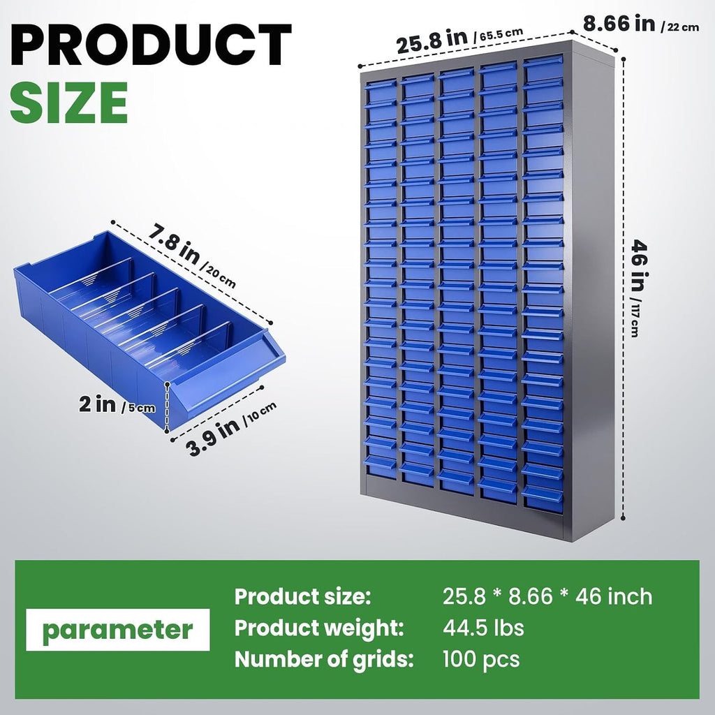 Nuts and Bolts Organizers and Storage 100Drawers - Nuts and Bolts Organizer | Stop Box Pro Design for Toy/Screw Storage | Workshop Must-Have (25.8x46.0 in)