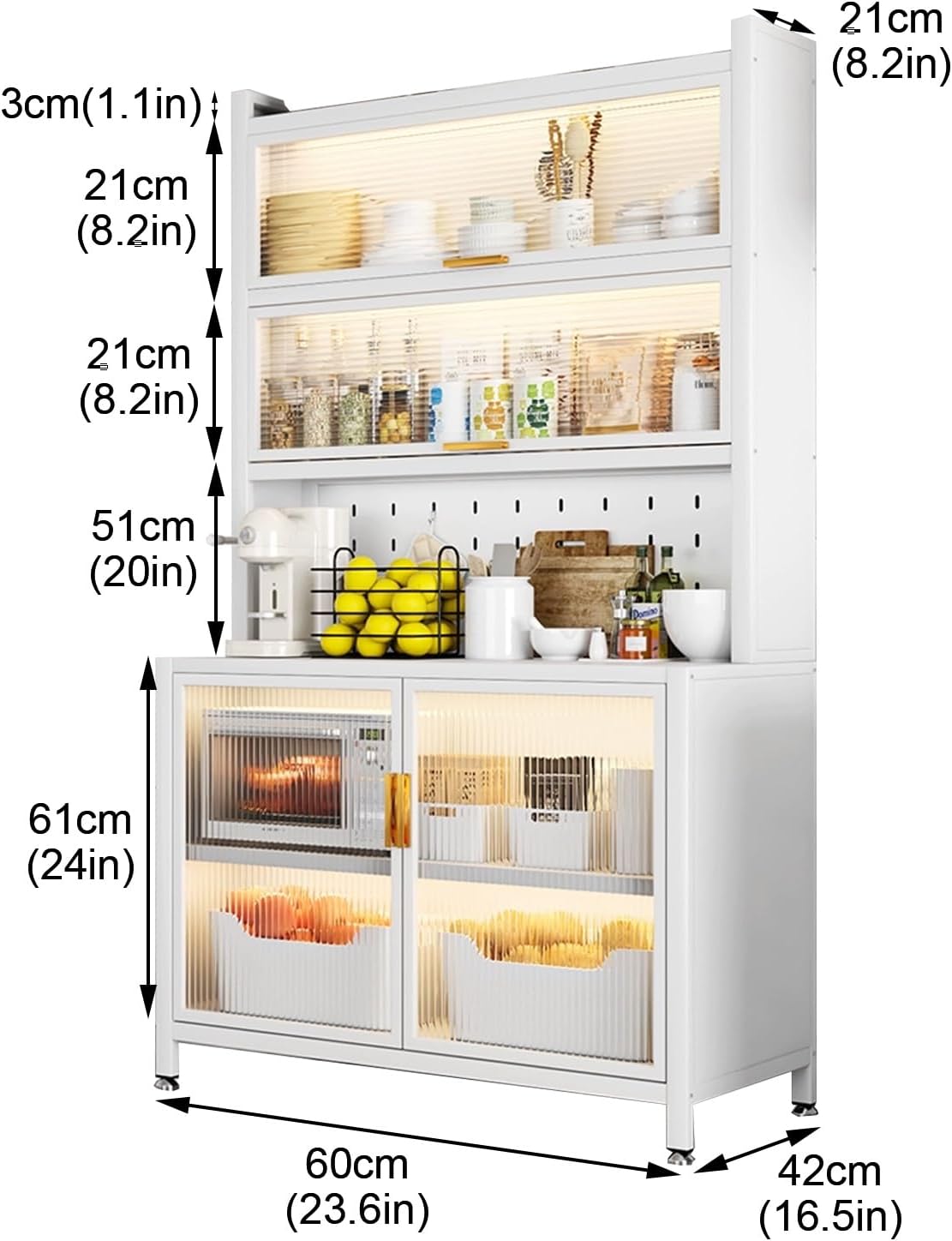 6-Tier Storage Shelf Kitchen Baker's Rack, Microwave Cart with Storage, Space-Saving, Large Capacity, for Dining Living Room(60cm)