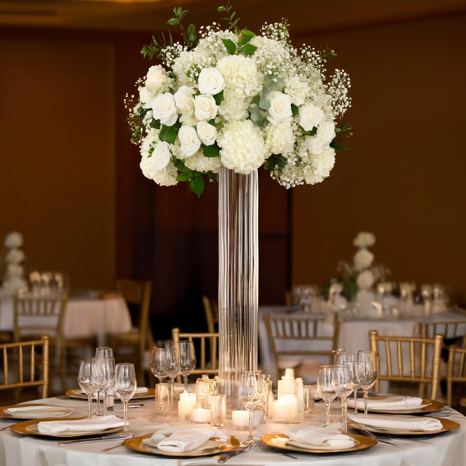 Efavormart 2 Pack Ribbed Cylinder Floor Vases – 40' Tall Oversized Clear Glass Vases for Grand Venue Displays & Lobbies