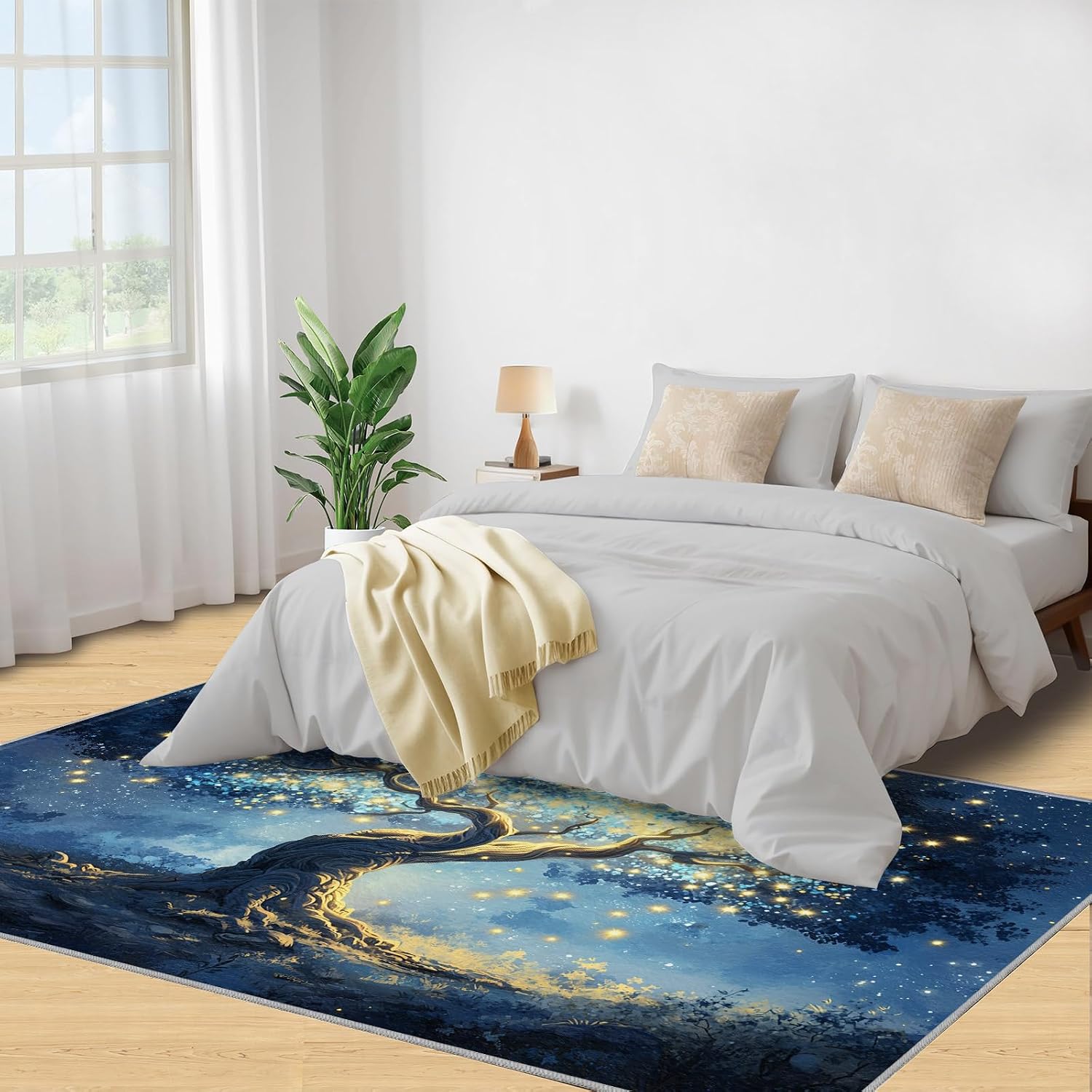 Tree of Life Rugs for Bedroom - 6x8 Area Rug - Starry Sky Tree Rugs for Living Room, Dreamy Starry Sky Rug, Non-Slip Washable Home Decor Carpet