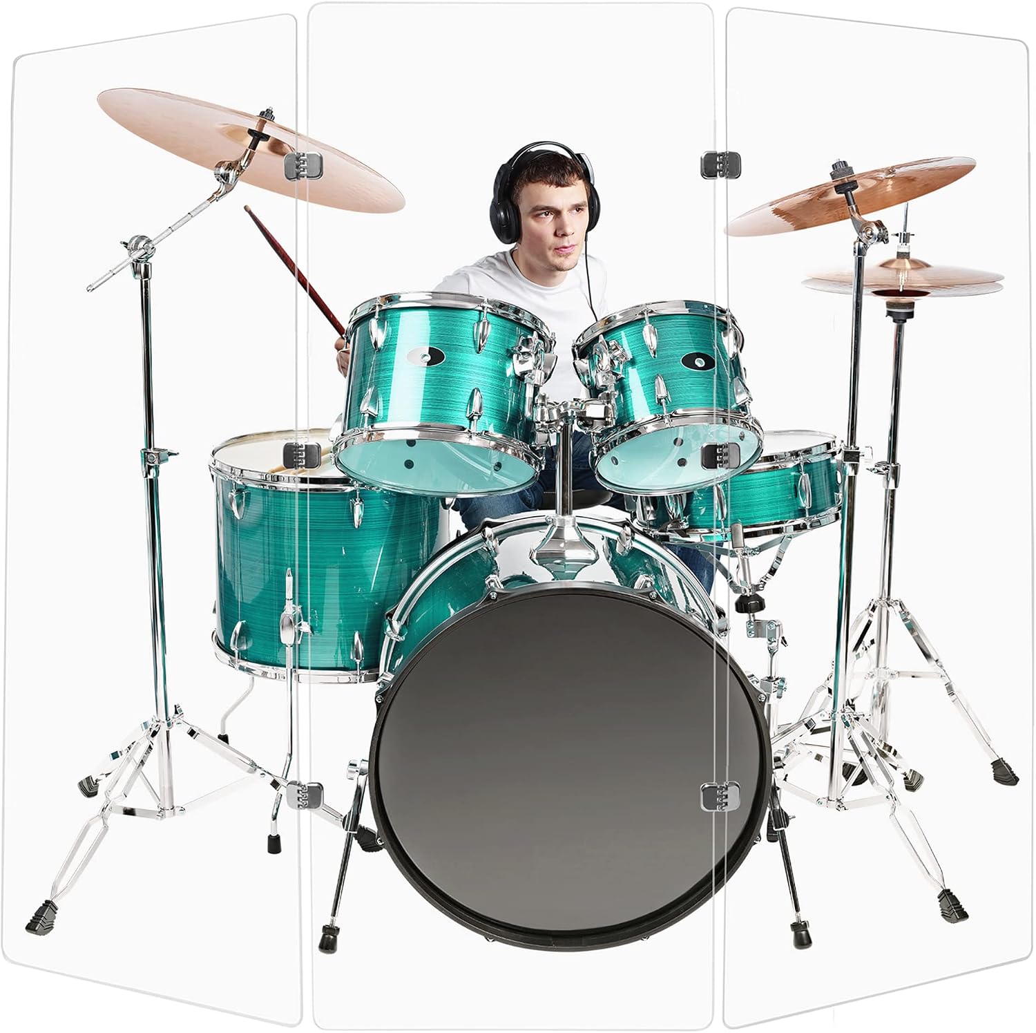 PENNZONI Drum Shield 6ft w/Chrome Hinges, Comes w/ 3 Drum Panels, & Chrome Hinges, Premium Clear Acrylic Panels, Drum Screen