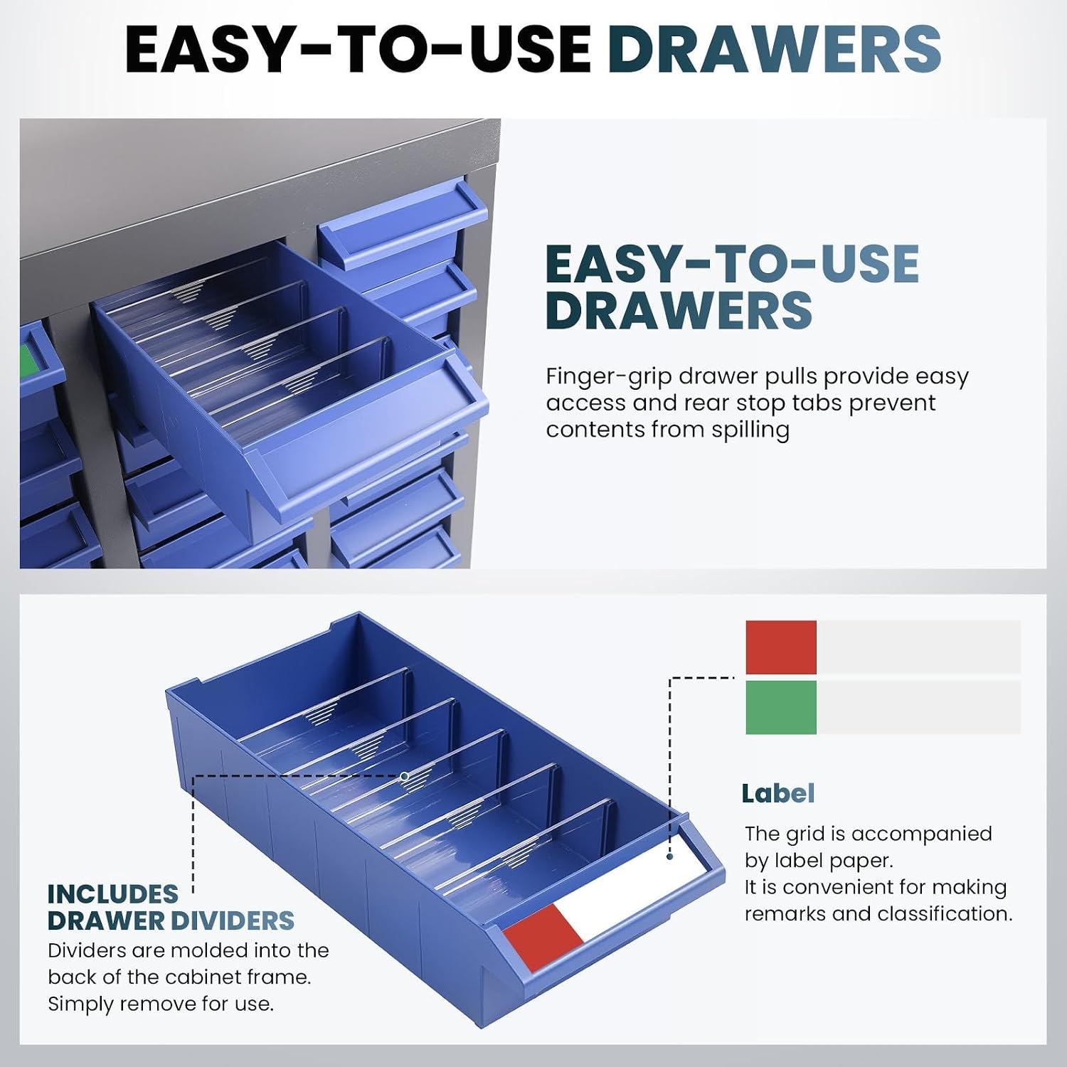 40 Drawers Nut and Bolt Organizer with Label, Opaque ABS Plastic Industrial Organizer with Labels, for Garage Workshop Craft Art Hobby