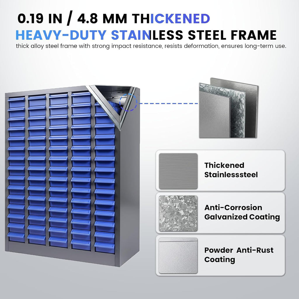 75-Drawer Small Parts Organizer, Nut and Bolt Organizer, Bolt Bin, Metal Storage Cabinet Tool Cabinet with Drawer for Garage, Workshop, Home & Office
