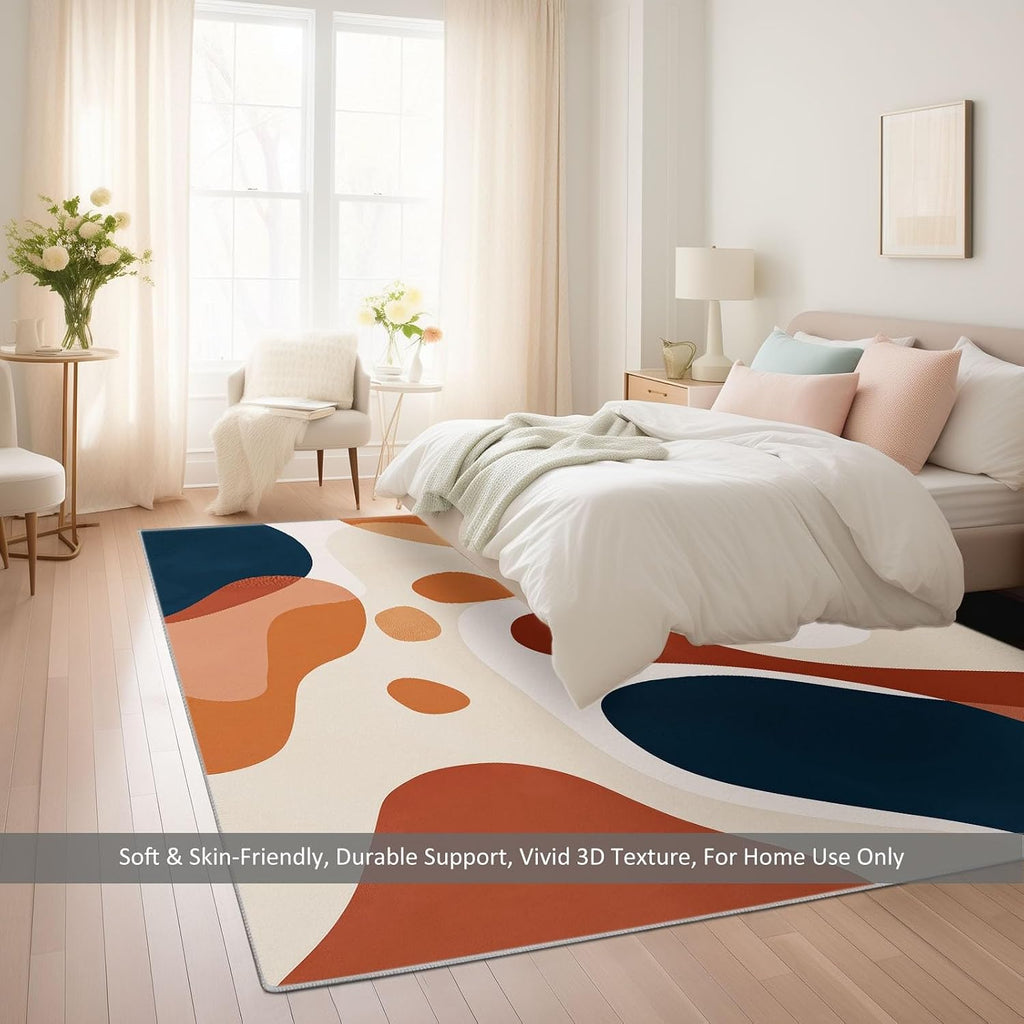 Minimalist Abstract Geometric Print 5 x 7 ft Area Rugs for Living Room, Soft Washable Rugs for Bedroom Non Slip Boho Carpet, Stain Resistant Throw Carpet for Office Nursery Dining Room
