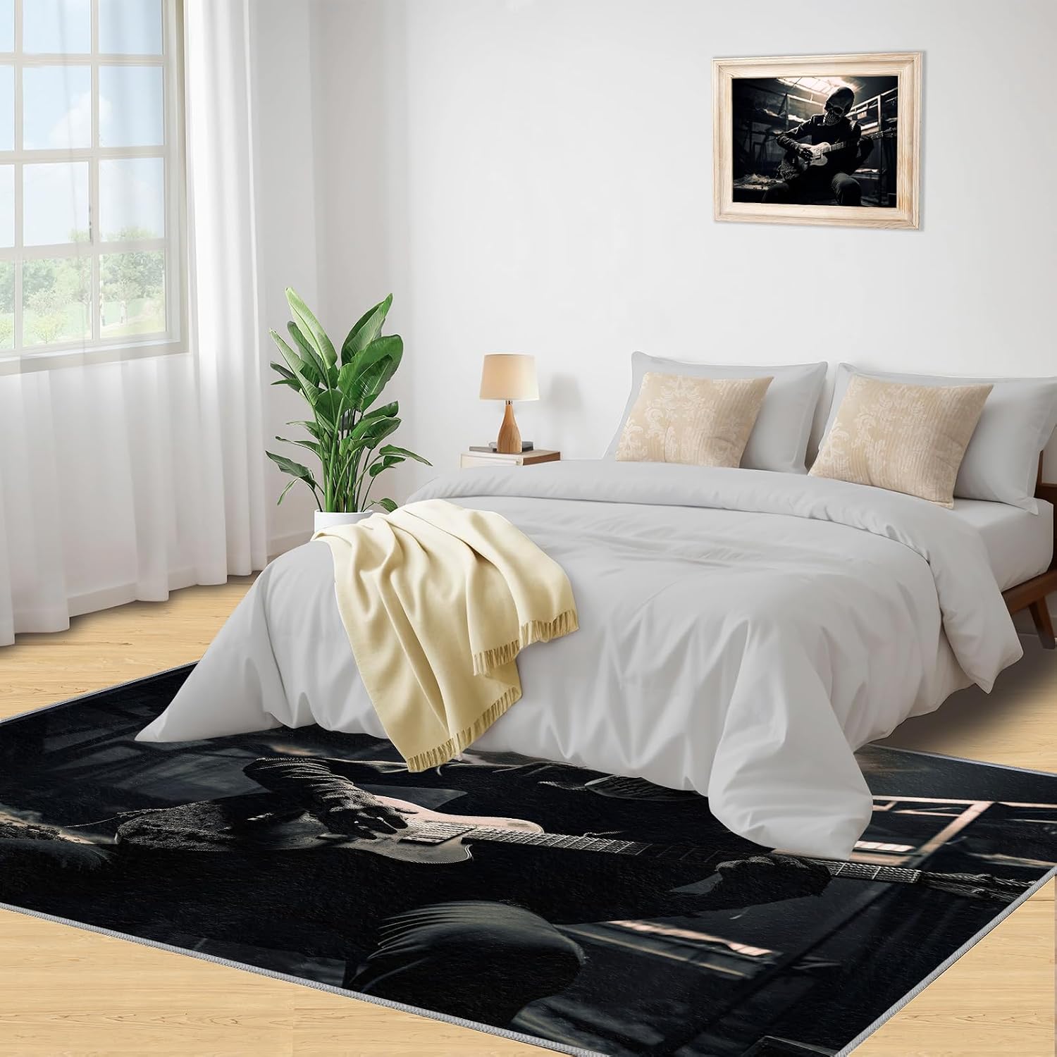 Guitar Player Rug for Kids Room - 6x8 Large Rug, Guitar Skull Rugs for Bedroom Musical Performance Guitar Area Rugs for Living Room Home Decor Washable Rug