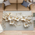 3D Flowers Rug - Large Rug 6x8 - Embossed Flowers Rugs for Living Room - Soft & Non Slip & Washable Rugs for Bedroom, Golden Branches Carpets for Dining Room Lounge Girls Room
