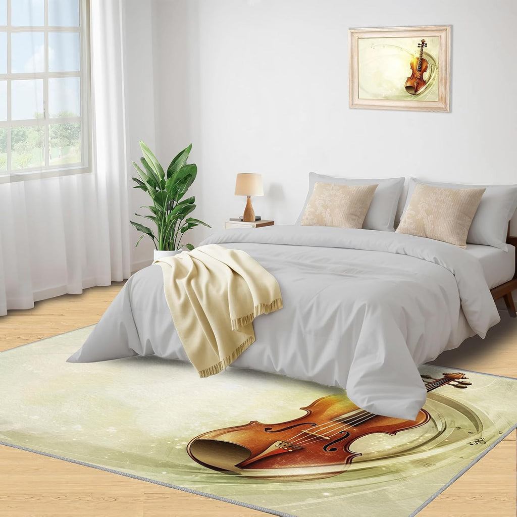 Guitar Rug for Bedroom 6x8 Rug Vintage Guitar Rugs, Music Instrument Home Decor, Non Slip Washable Large Rugs, Rock Music Carpet for Boys and Girls Teen Playroom