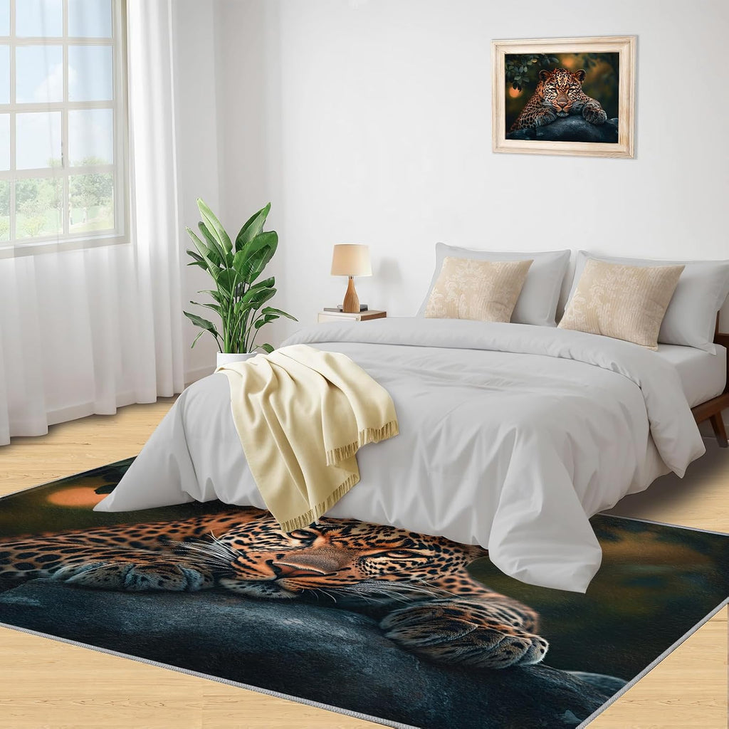 Leopard Rug 6x8-6x8 Rug, Animal Theme Area Rugs for Bedroom, Jungle Animal Rugs for Living Room, Cheetah Washable Carpet, Leopard Home Decor & Gifts