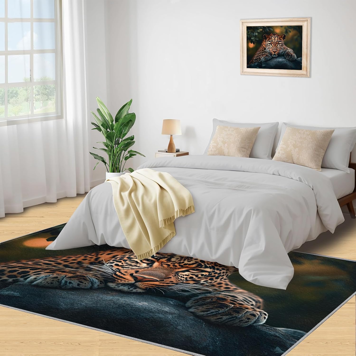 Leopard Rug 6x8-6x8 Rug, Animal Theme Area Rugs for Bedroom, Jungle Animal Rugs for Living Room, Cheetah Washable Carpet, Leopard Home Decor & Gifts
